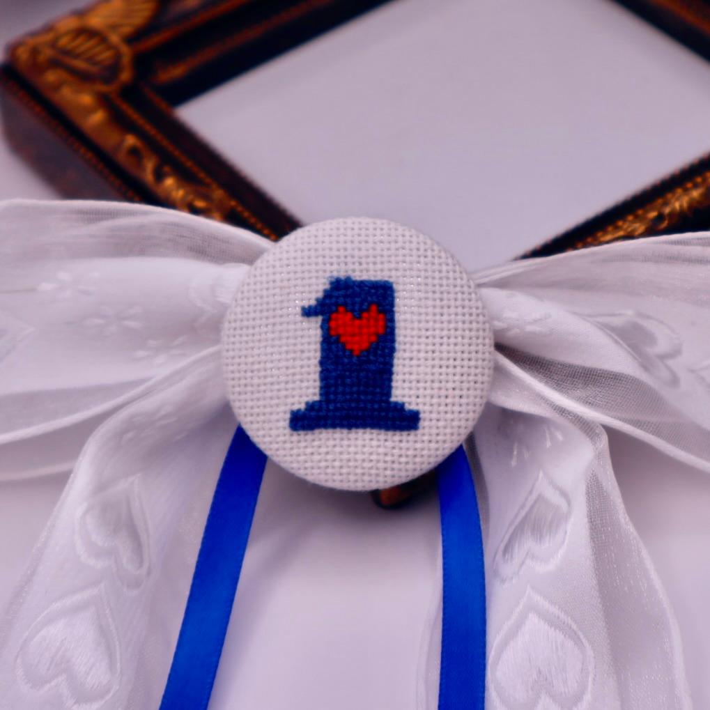 【番号オーダー可能】中日ドラゴンズ風カラー　くるみボタンのヘアリボン　クロスステッチ刺繍 | 2枚目